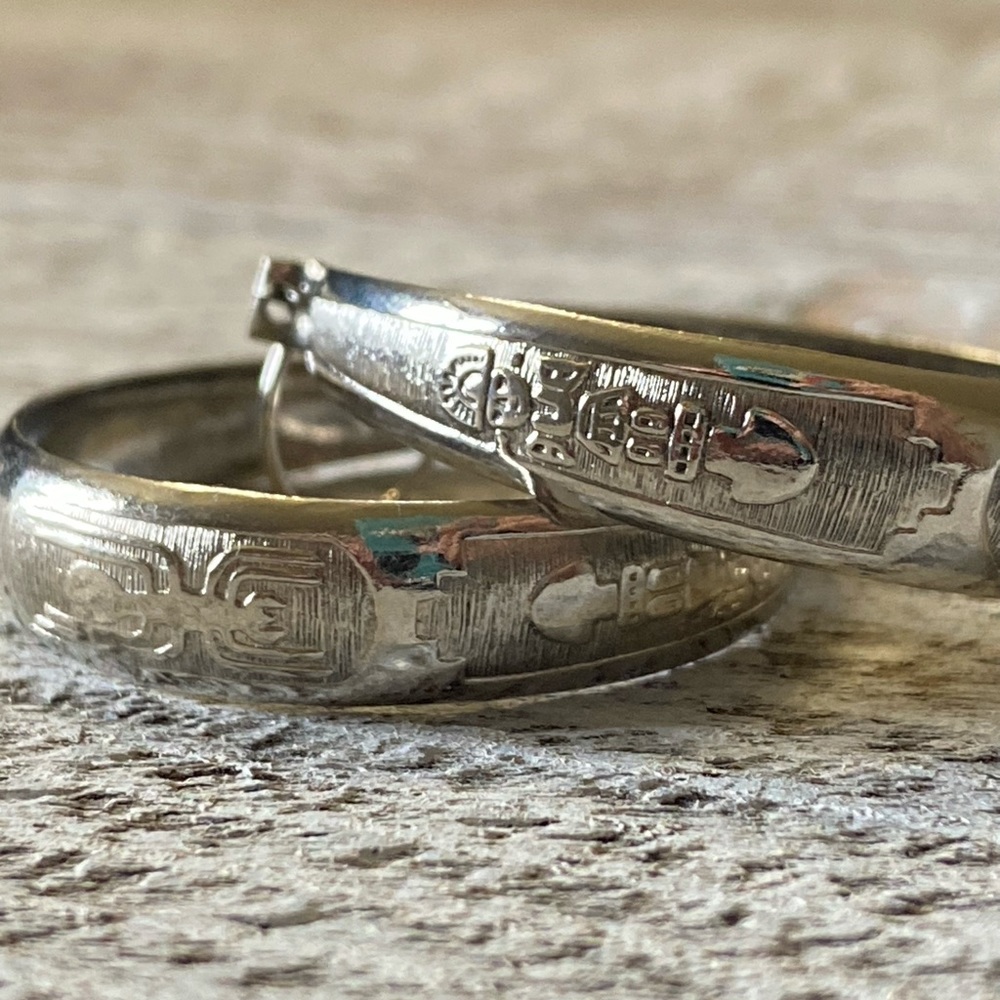 Central American Motif Silver Hoop Earrings